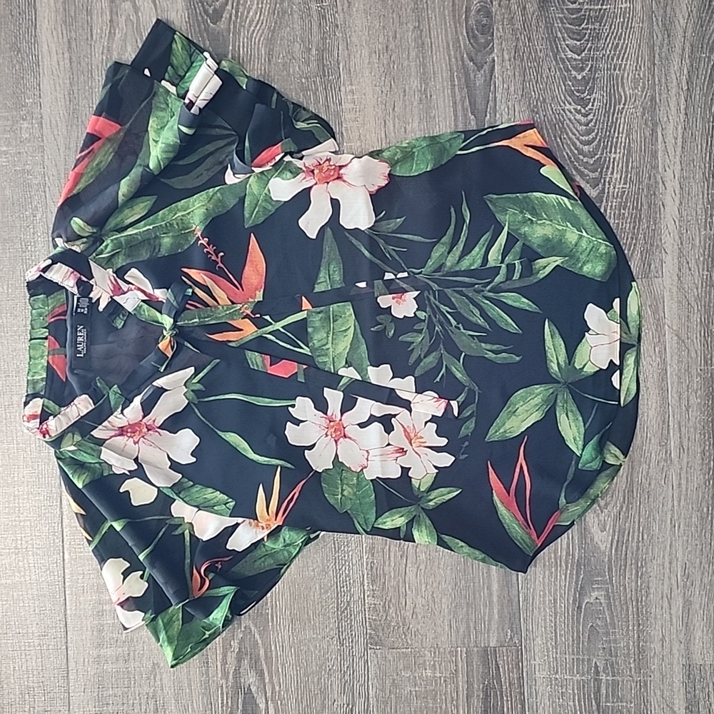 Ralph Lauren Floral Tie Neck Georgette Blouse